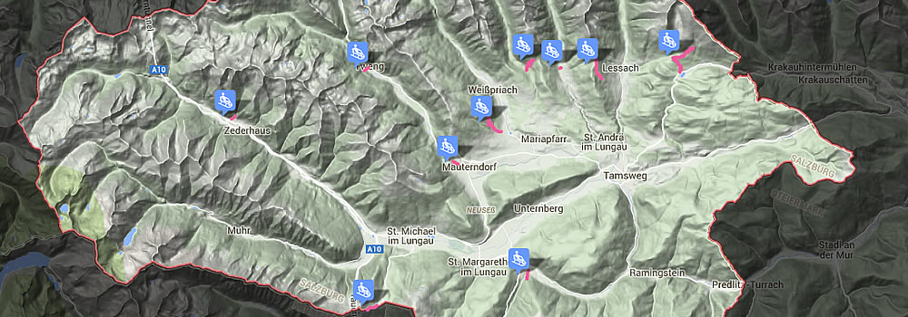 zu den Rodelstrecken der Ferienregion Lungau